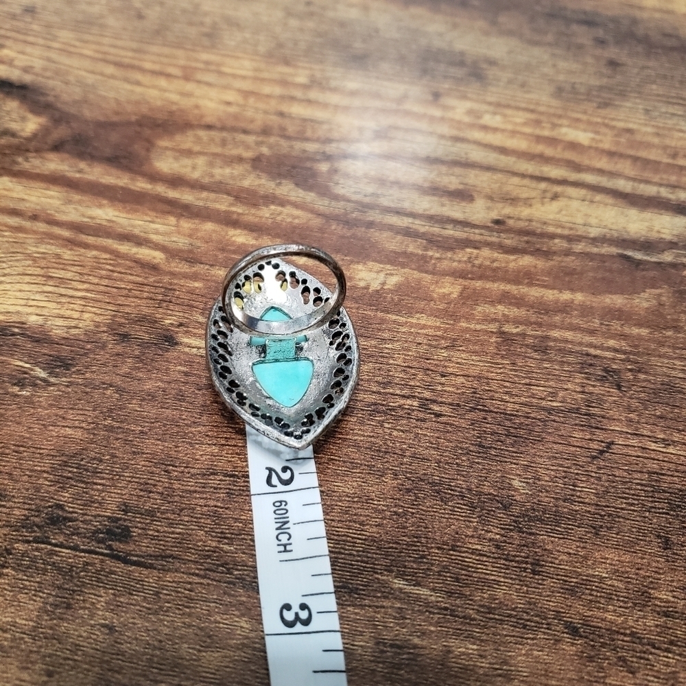 Turquoise Silver Tone Statement Ring Size 8.5 - image 5
